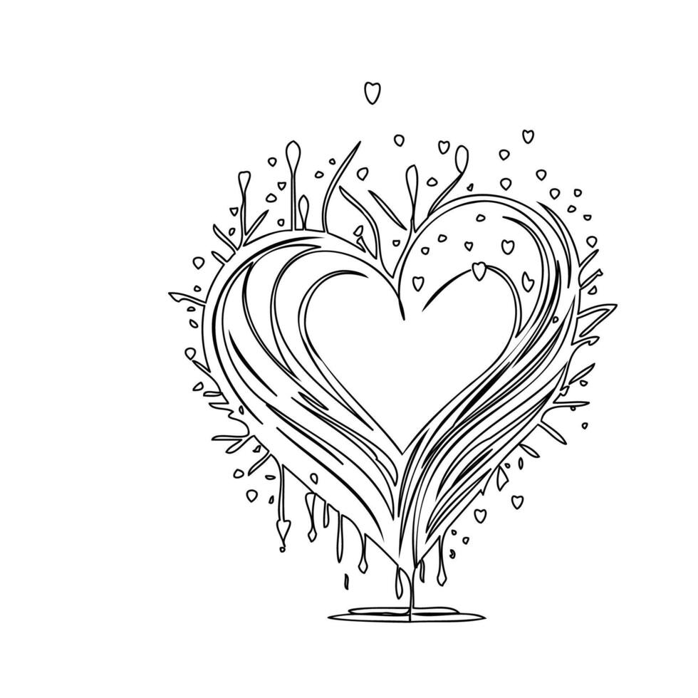 heart paint splashes love outline illustration sketch vector
