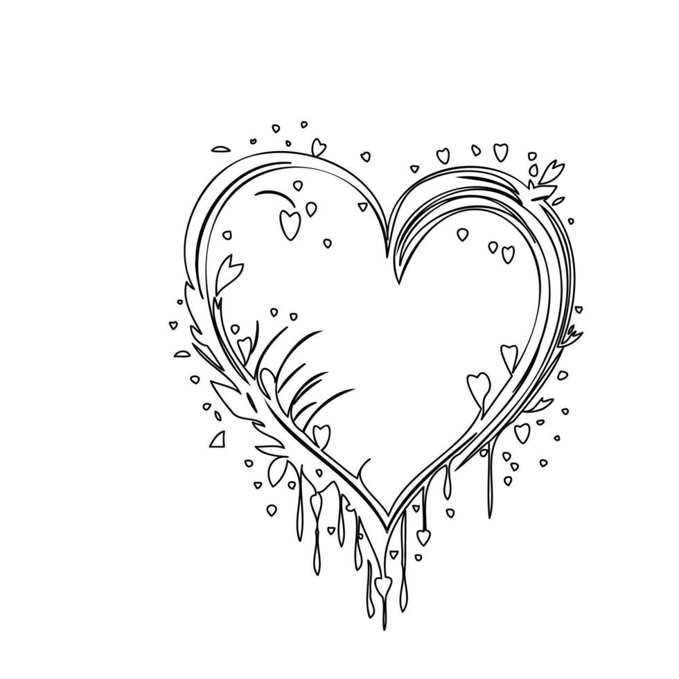 heart paint splashes love outline illustration sketch vector