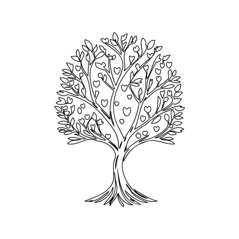 tree love outline illustration sketch vector