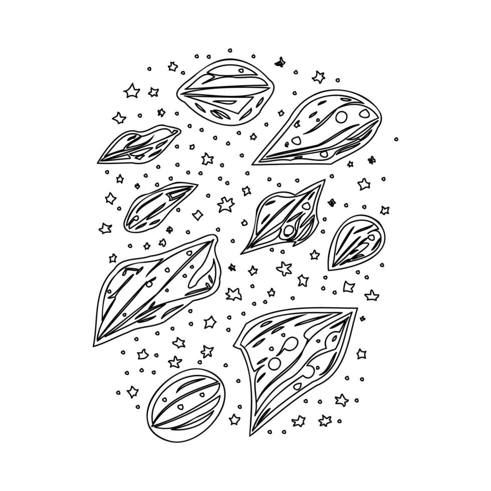 Asteroids outline illustration sketch vector