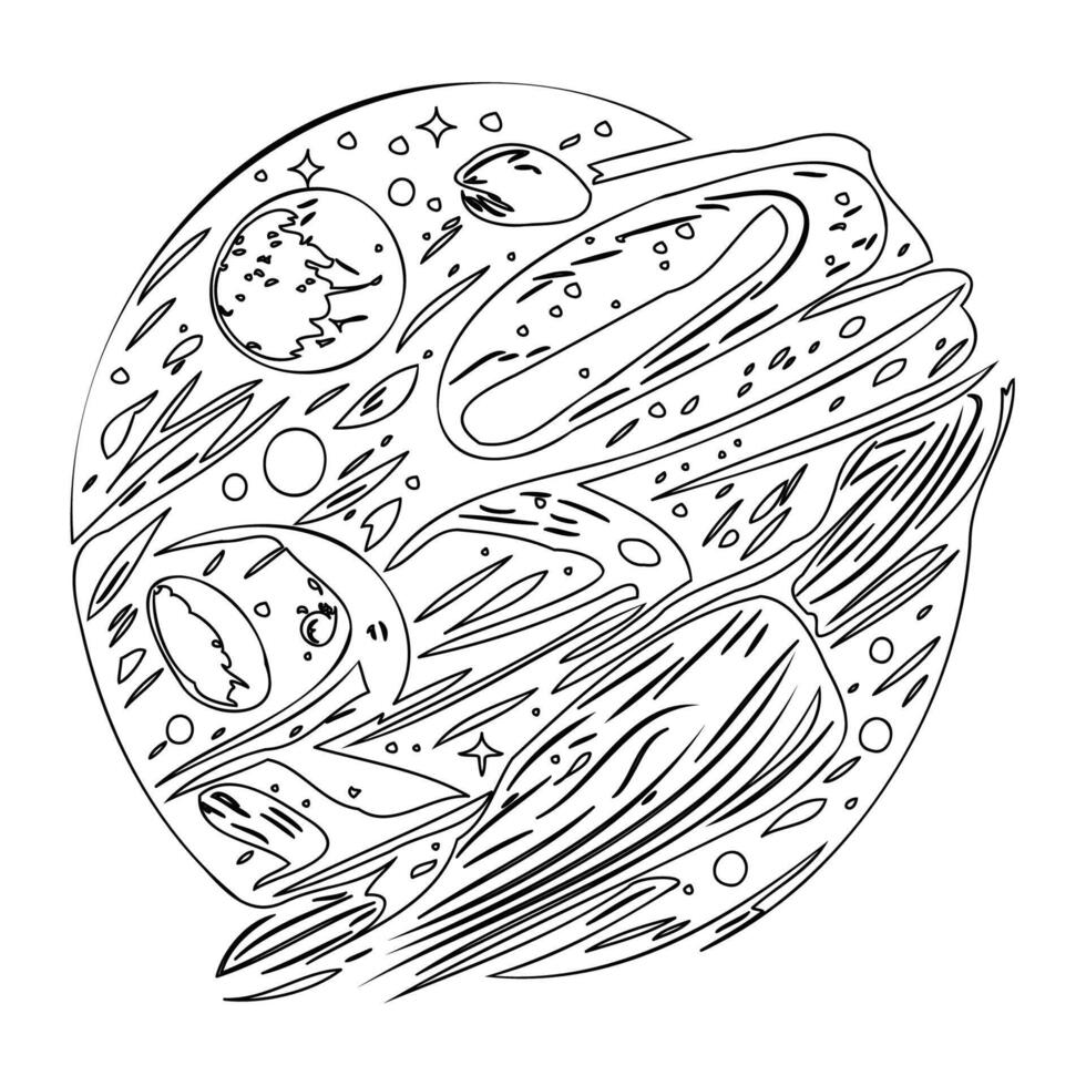 Asteroids outline illustration sketch vector