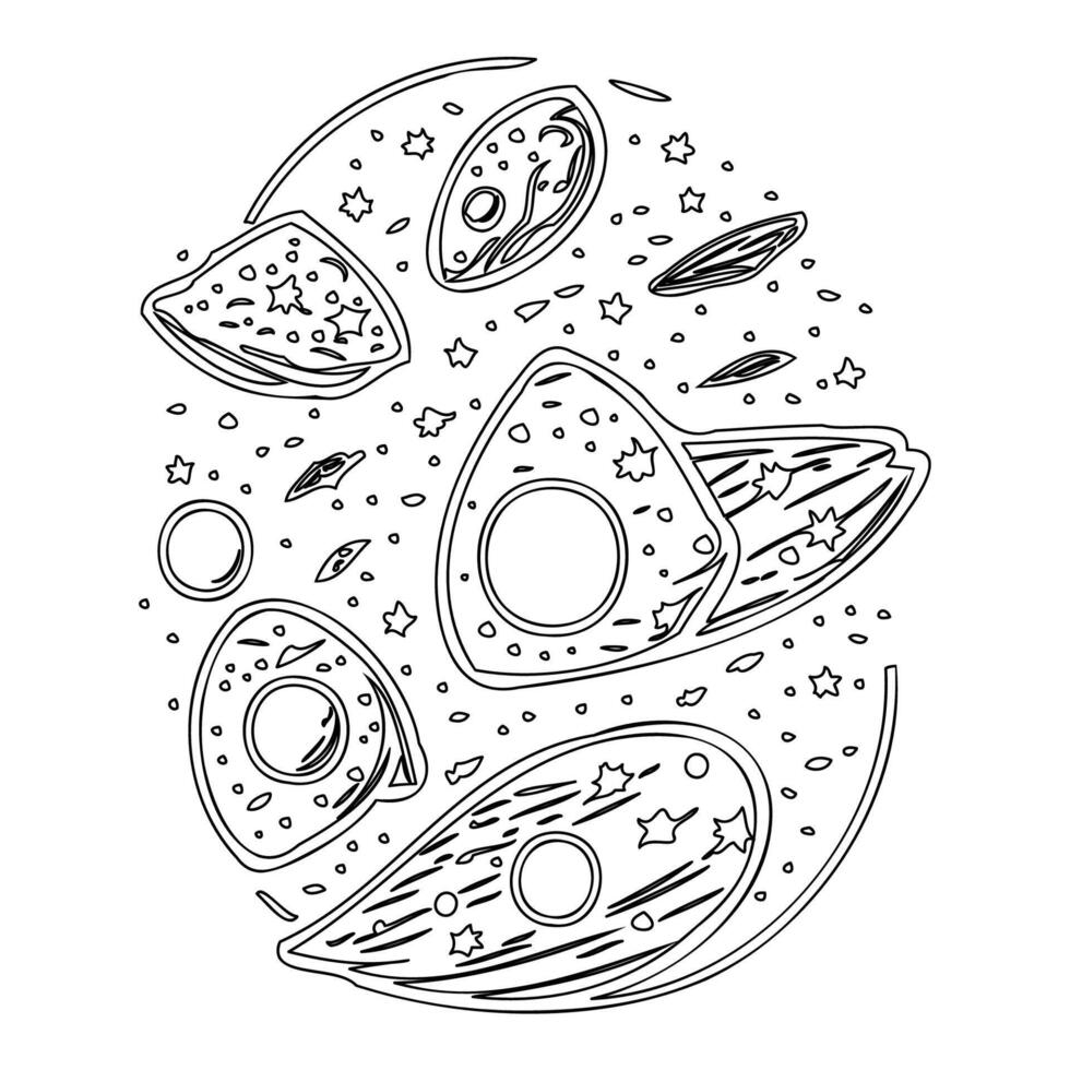 Asteroids outline illustration sketch vector