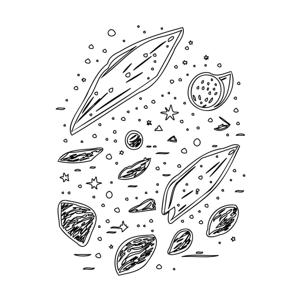 Asteroids outline illustration sketch vector