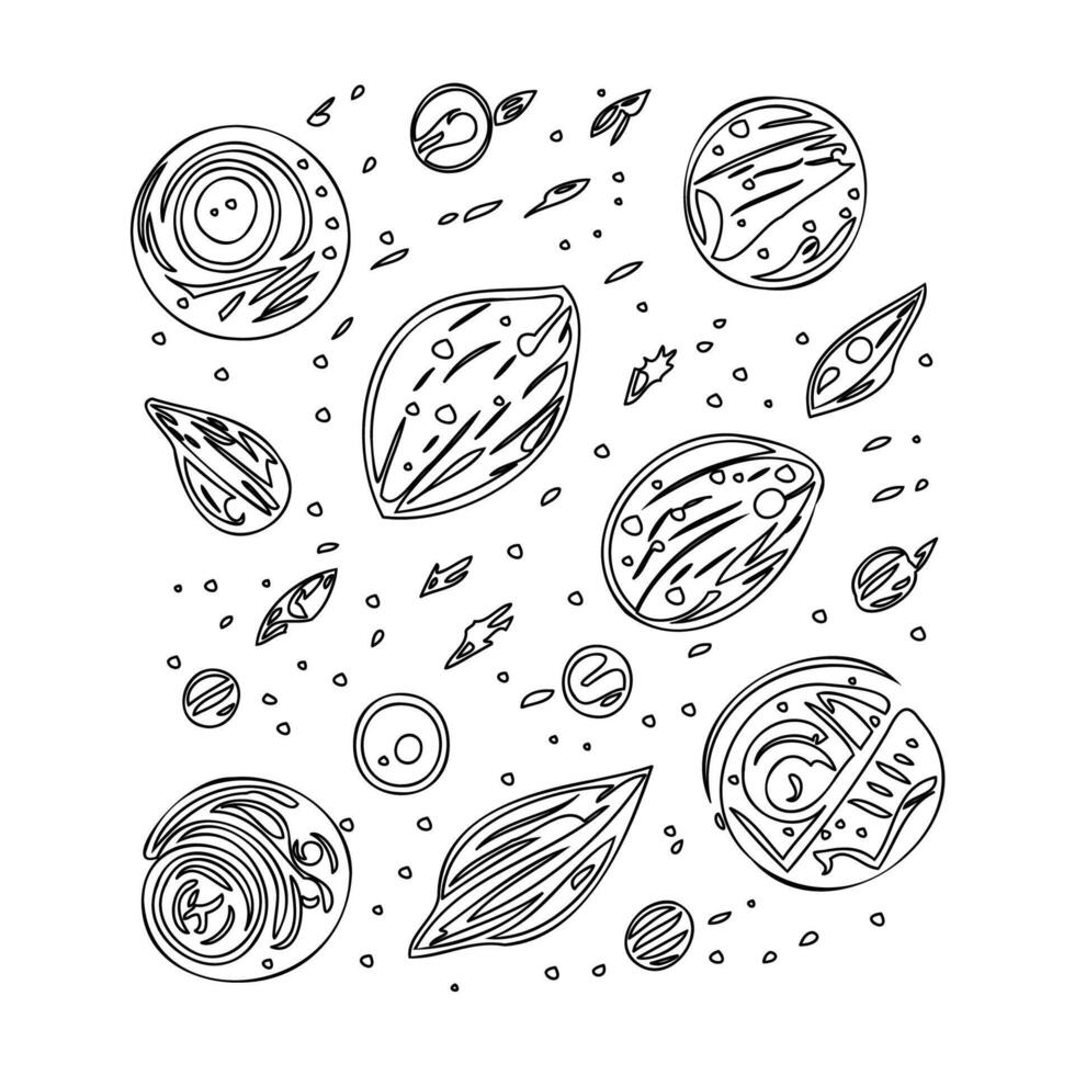 Asteroids outline illustration sketch vector