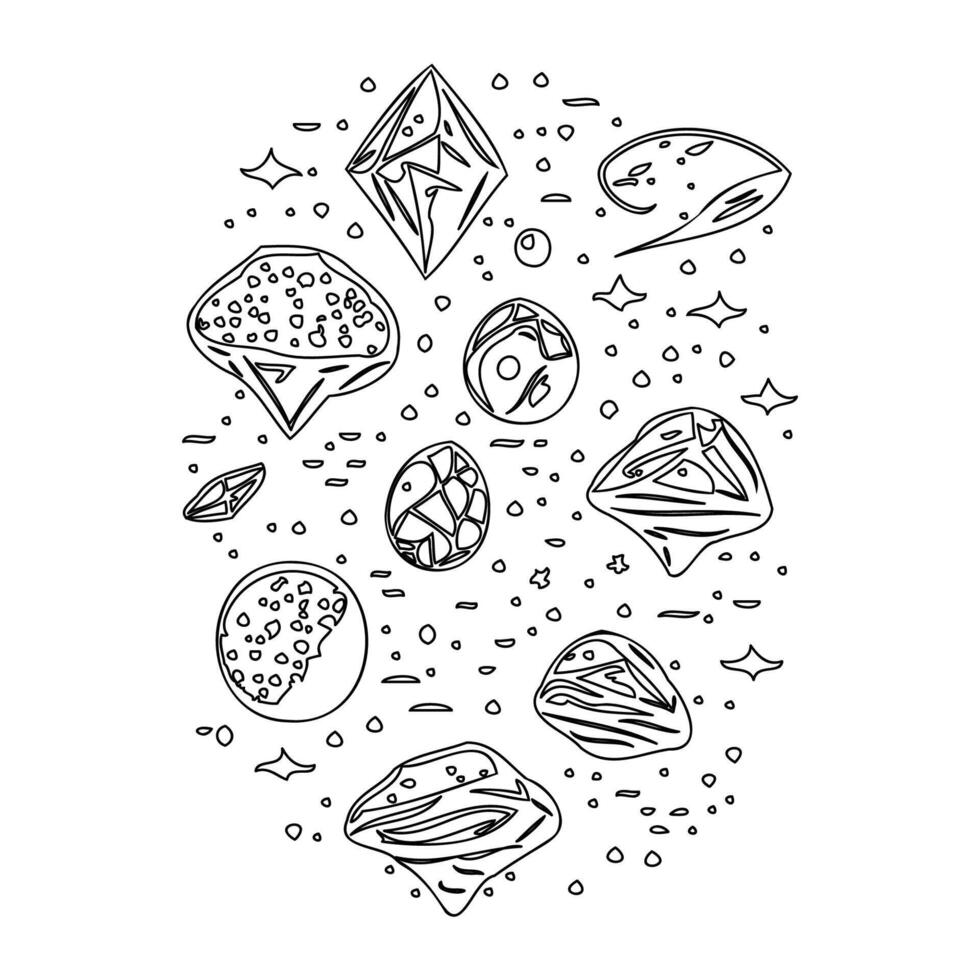 Asteroids outline illustration sketch vector