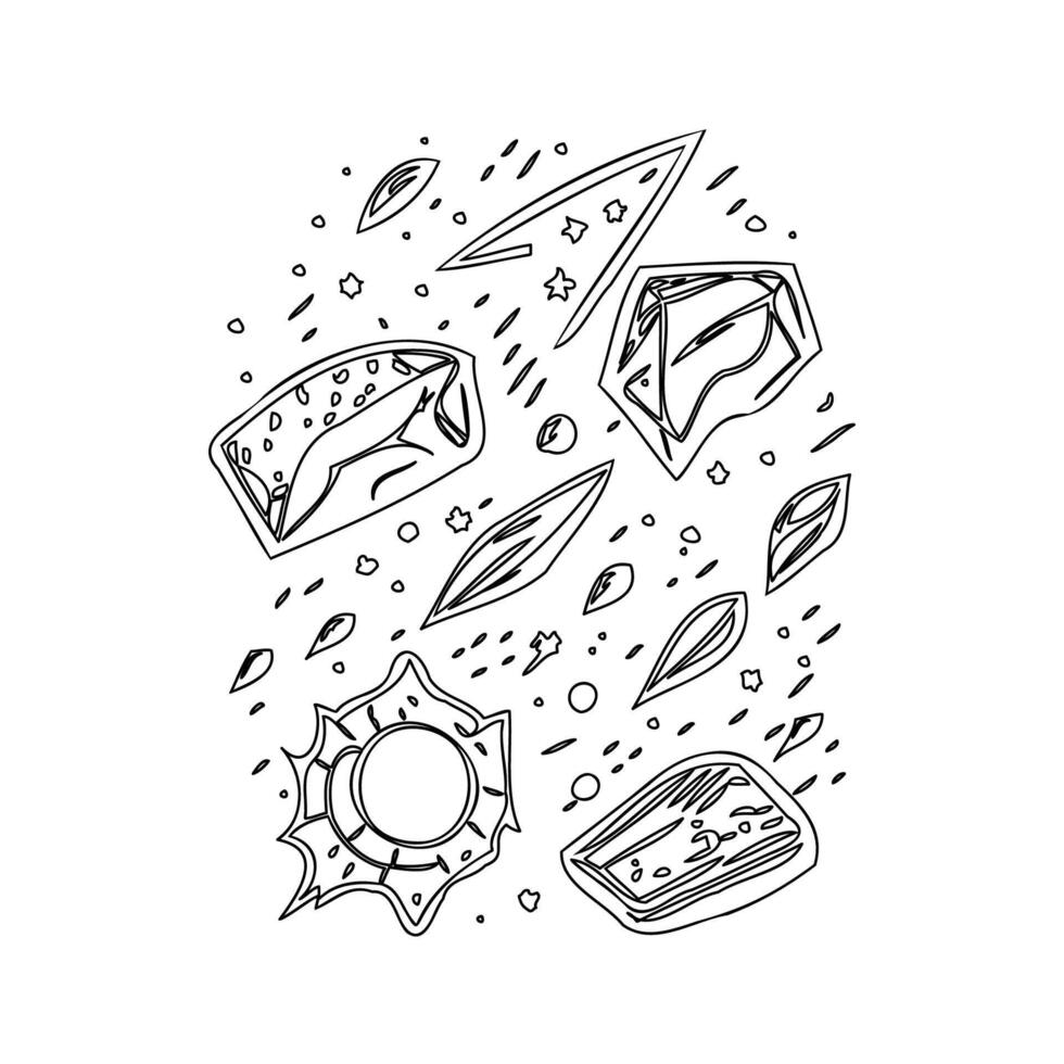Asteroids outline illustration sketch vector