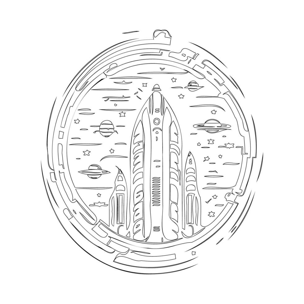 Space station outline illustration sketch vector