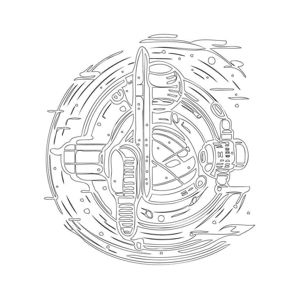 Space station outline illustration sketch vector