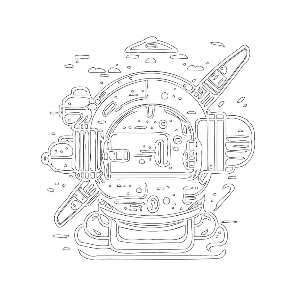 Space station outline illustration sketch vector