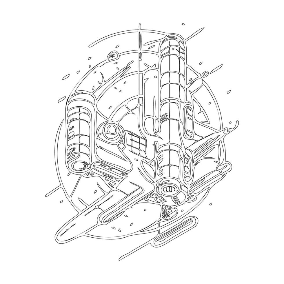 Space station outline illustration sketch vector