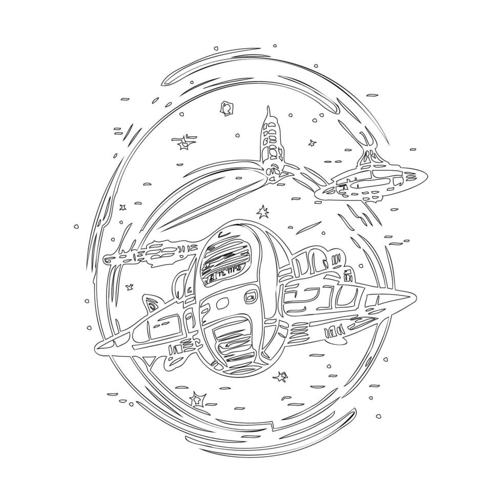 Space station outline illustration sketch vector
