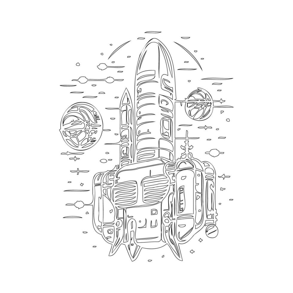 Space station outline illustration sketch vector