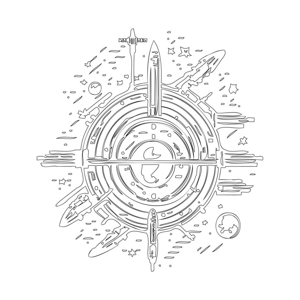 Space station outline illustration sketch vector
