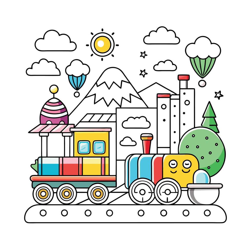 A colorful picture of a train illustration in the background vector