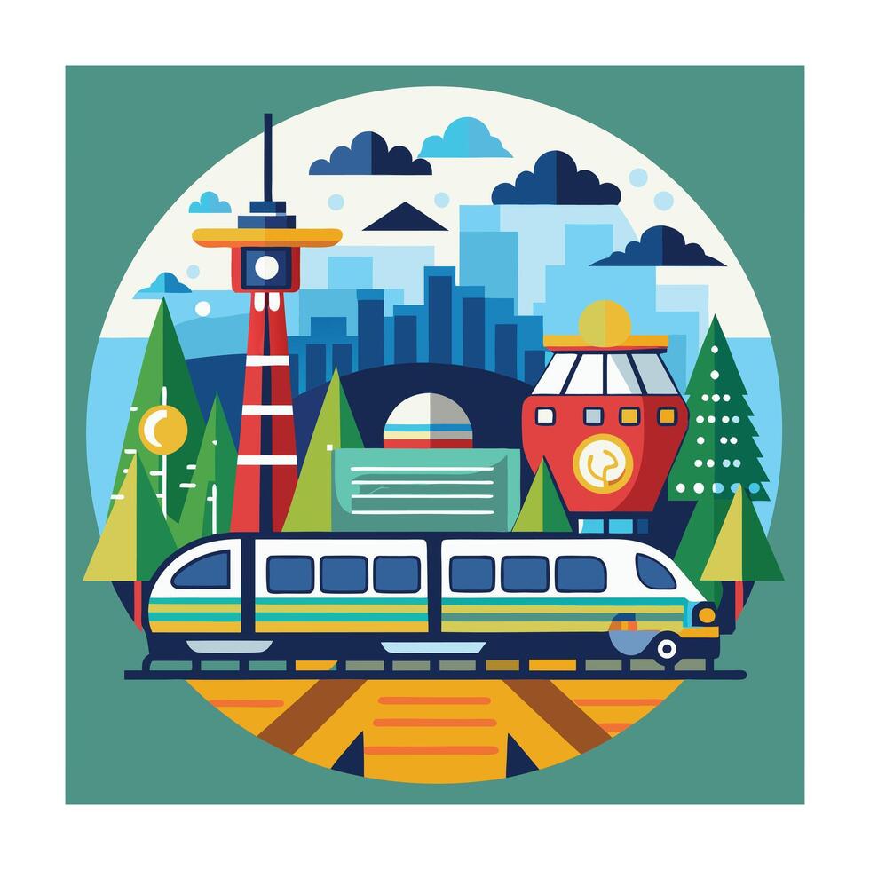 A colorful picture of a train illustration in the background vector