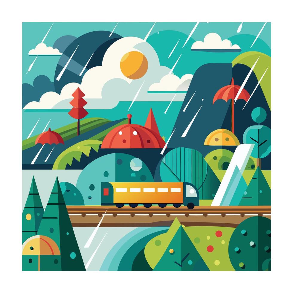 A colorful picture of a train illustration in the background vector