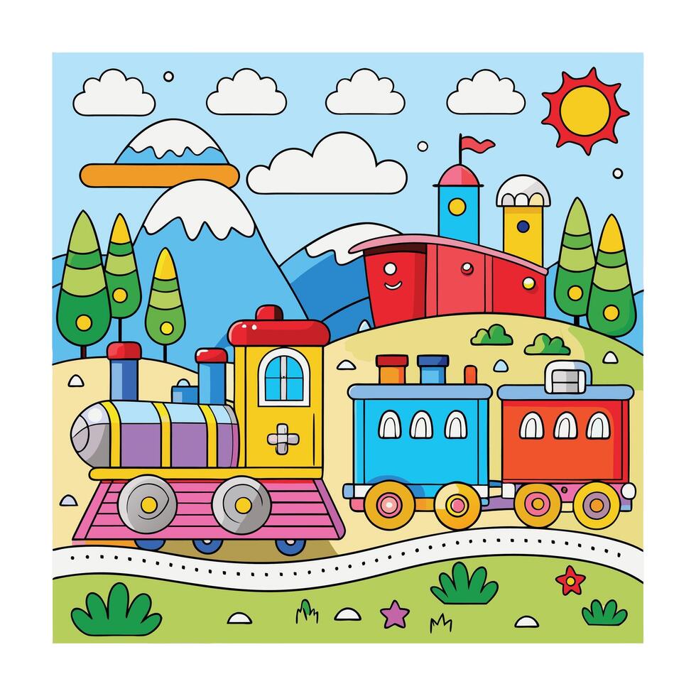 A colorful picture of a train illustration in the background vector