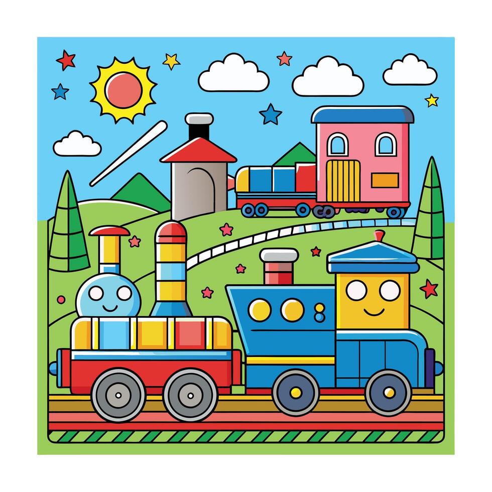 A colorful picture of a train illustration in the background vector