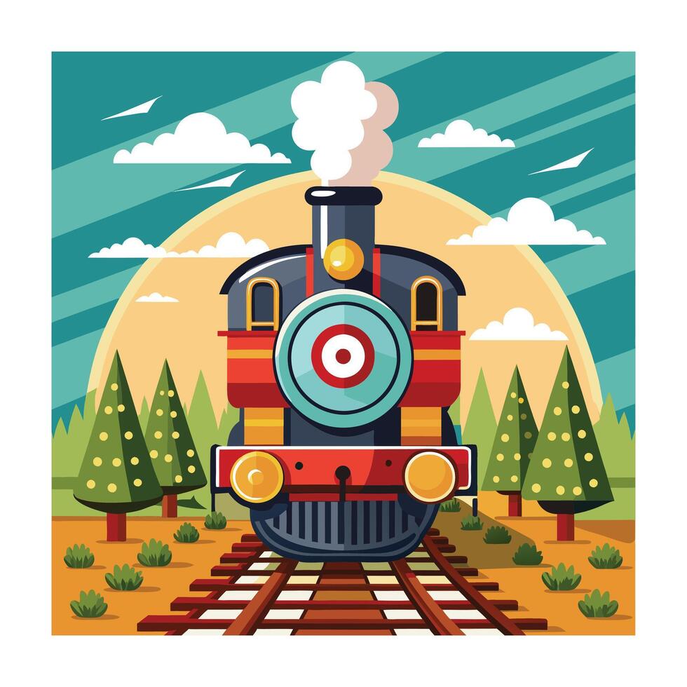 A colorful picture of a train illustration in the background vector