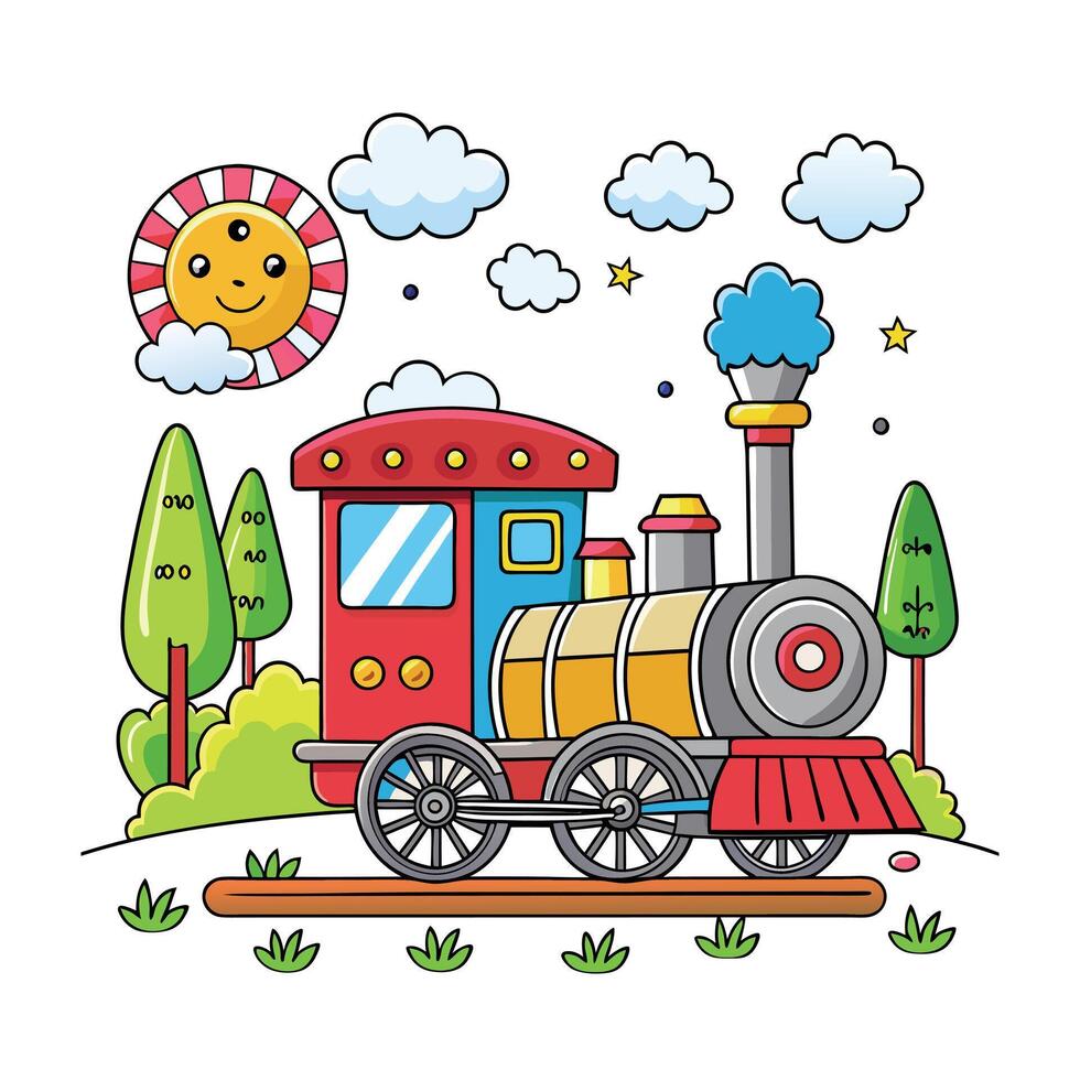 A colorful picture of a train illustration in the background vector