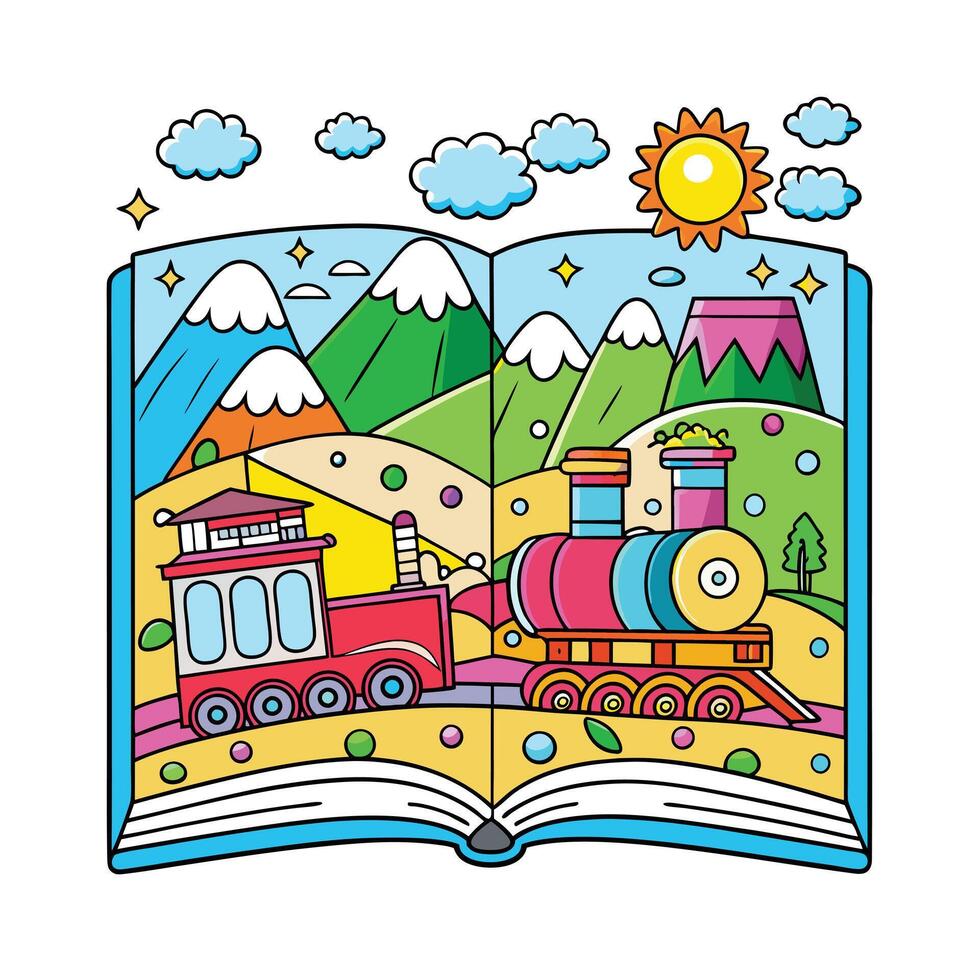 A colorful picture of a train illustration in the background vector