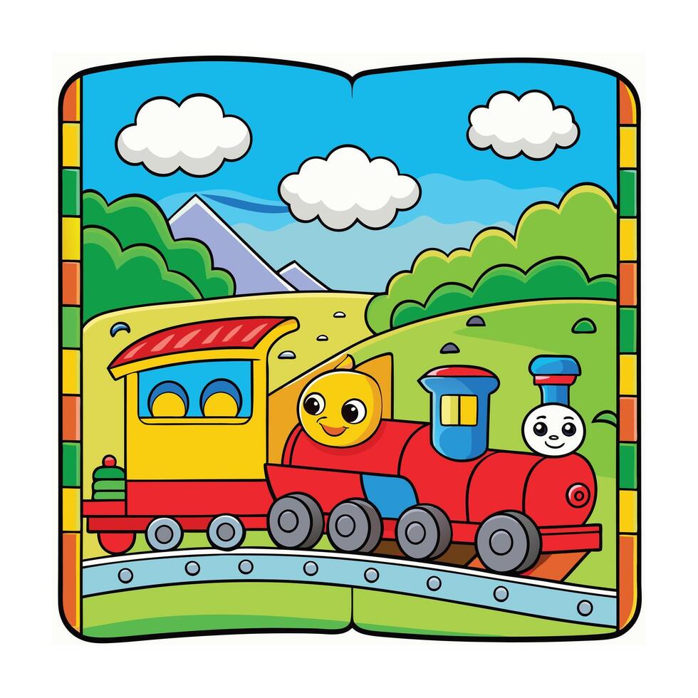 A colorful picture of a train illustration in the background vector