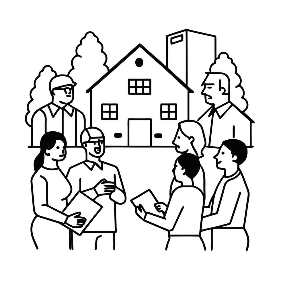 Neighborhood meeting coloring pages vector