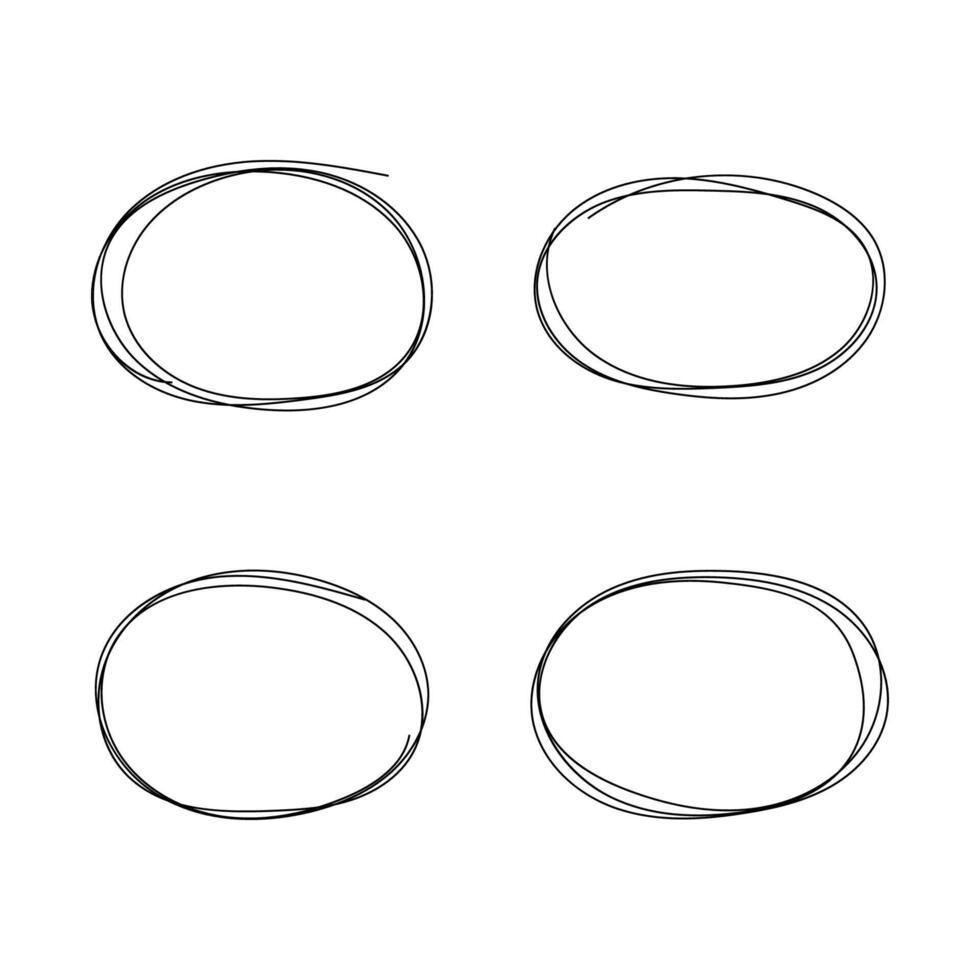 Hand drawn ovals and circles scribble marker set illustration. vector