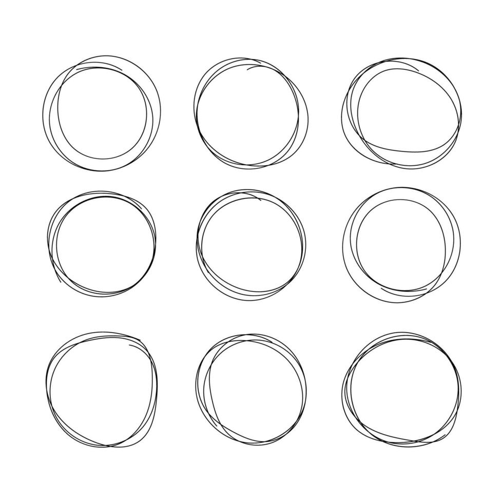 Hand drawn ovals and circles scribble marker set illustration. vector