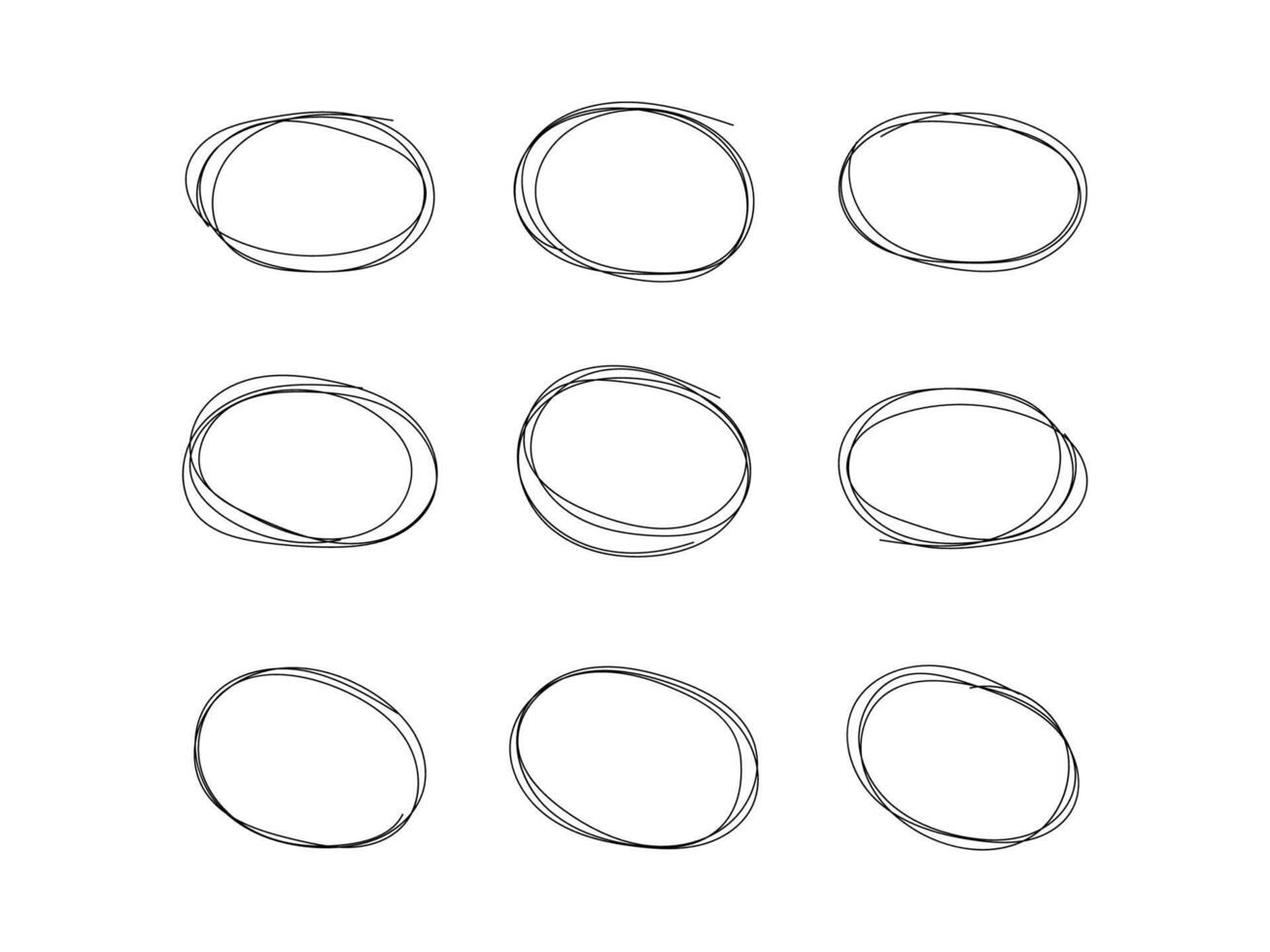 Hand drawn ovals and circles scribble marker set illustration. vector