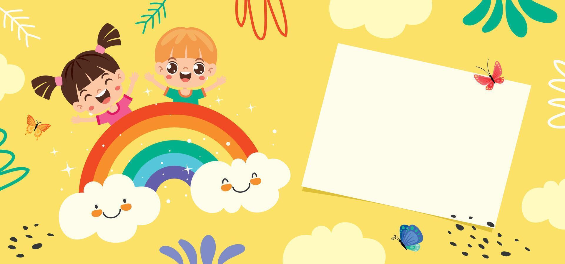 Cartoon Kids With A Blank Frame vector