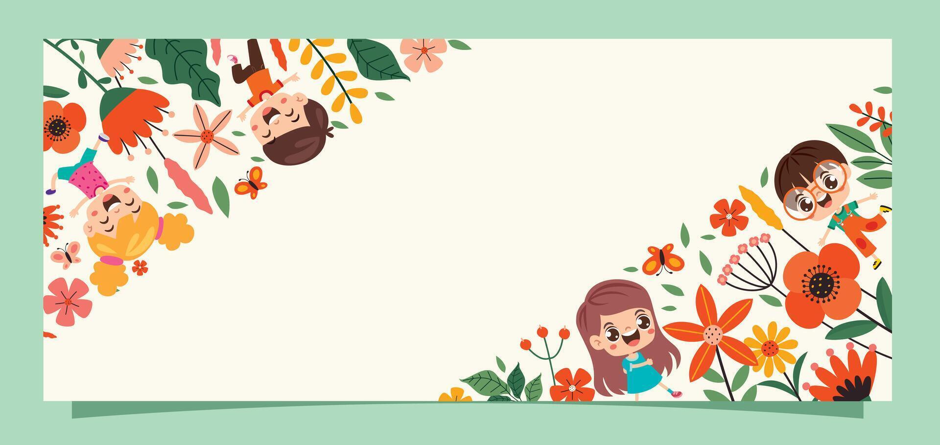 Template Design With Flowers And Kids vector