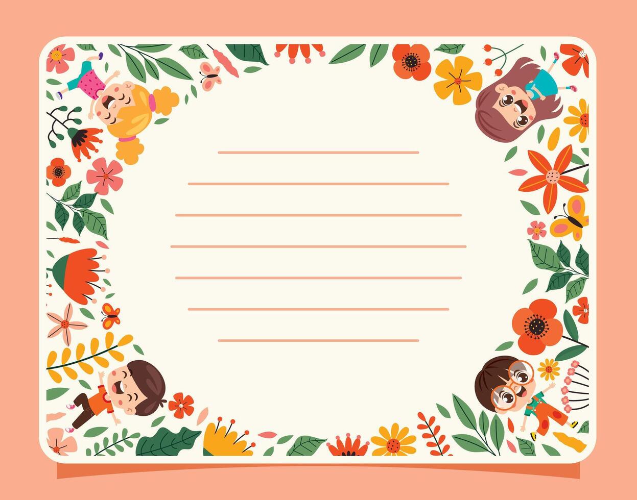 Template Design With Flowers And Kids vector