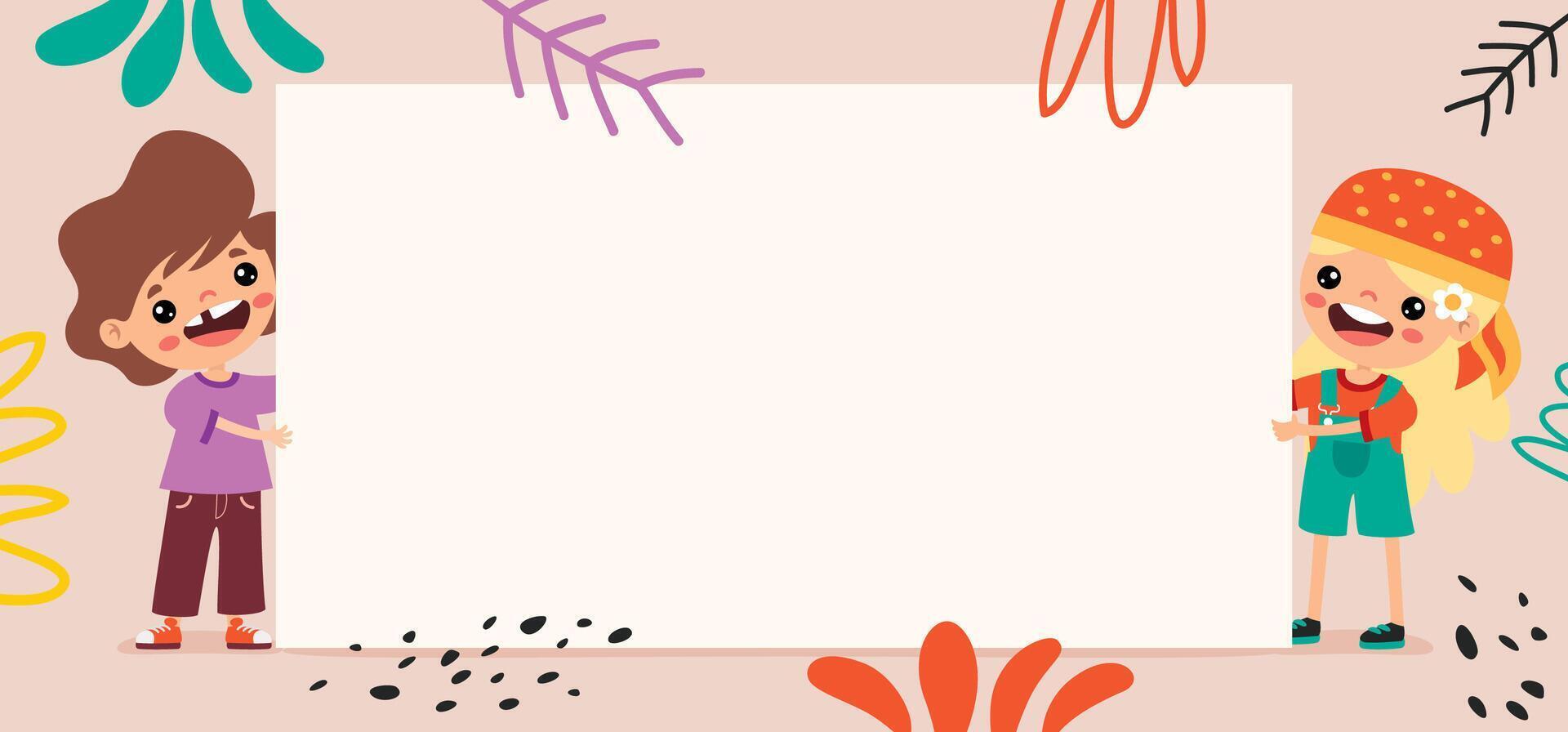 Cartoon Kids With A Blank Frame vector