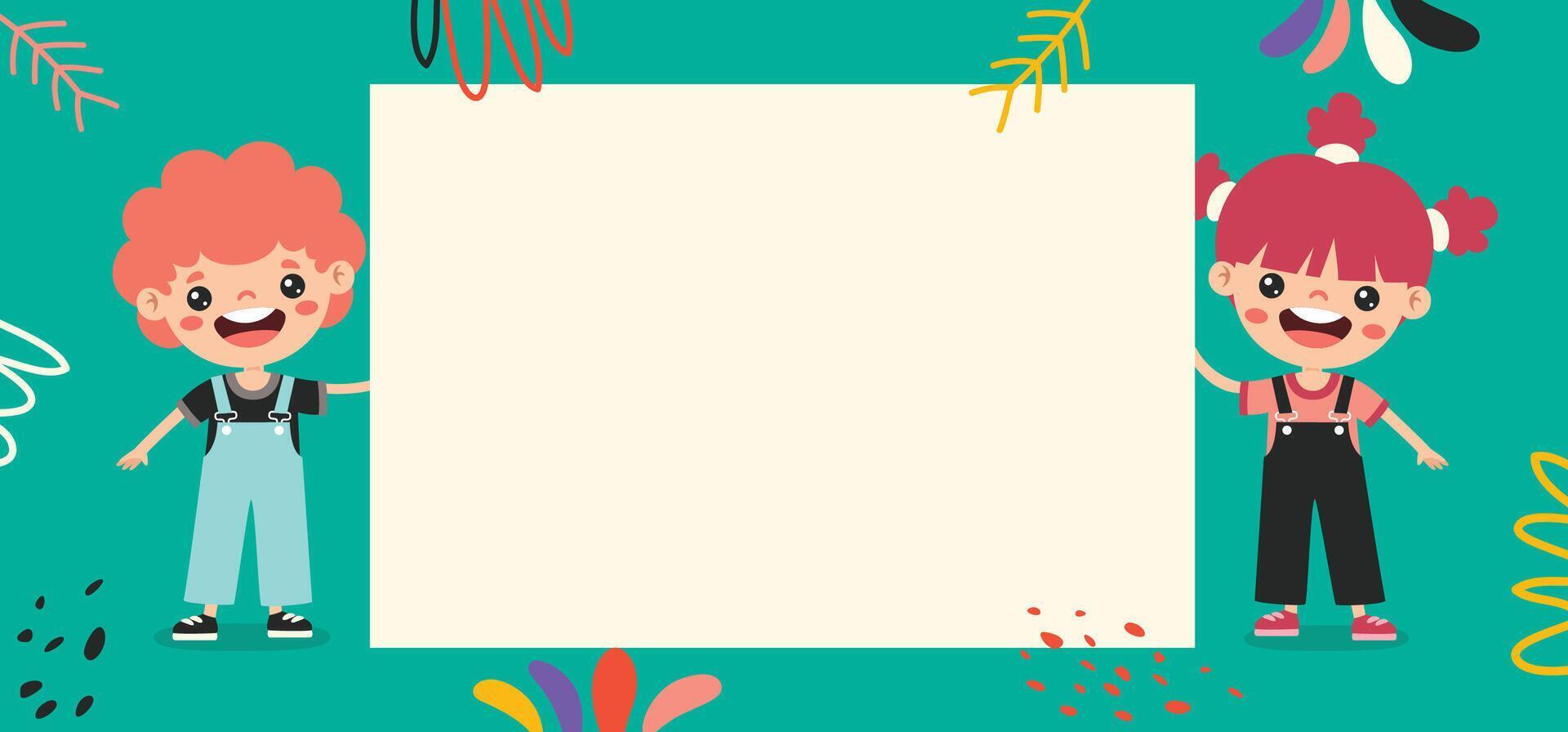 Cartoon Kids With A Blank Frame vector