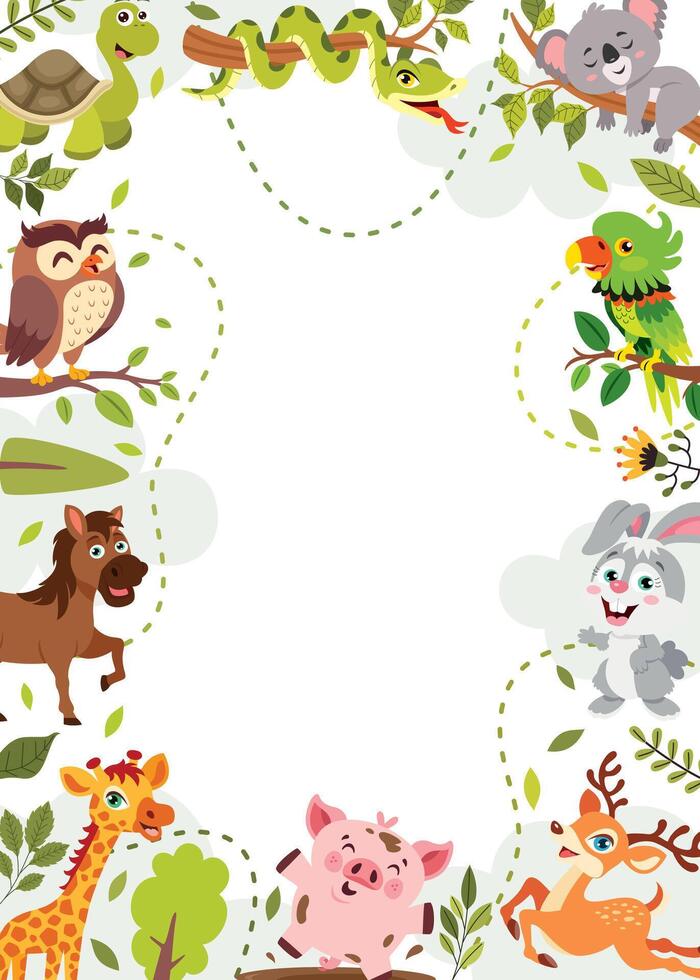 Template Design With Cartoon Animals vector