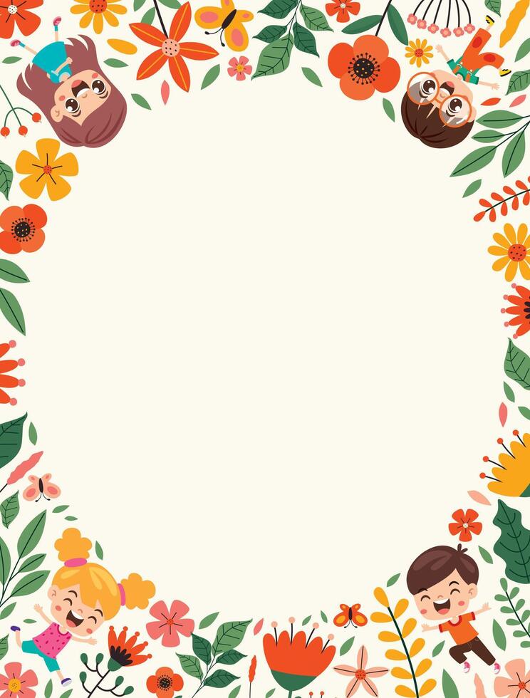 Template Design With Flowers And Kids vector