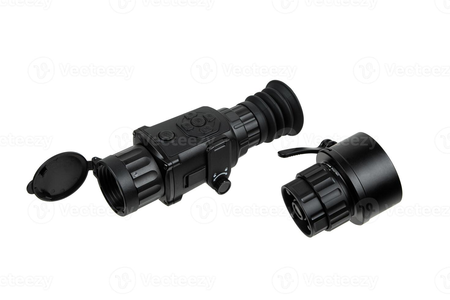 Modern monocular thermal imager isolate on a white background. A device for fixing thermal radiation. photo