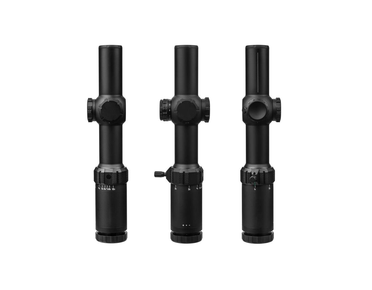 Modern sniper scope on a white back. Optical device for aiming and shooting at long distances. photo