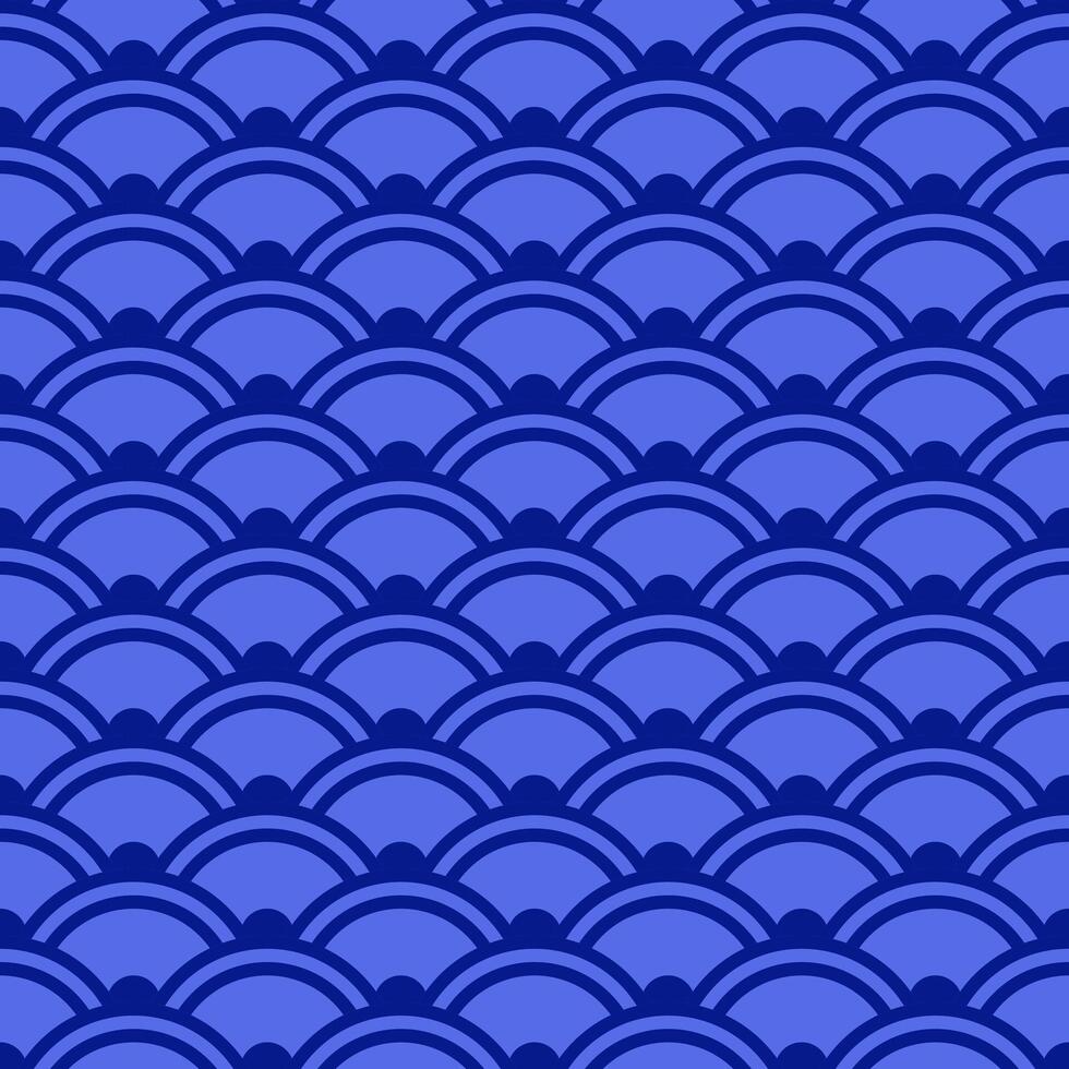 Blue fish scales Japanese style seamless pattern, Blue Wave oriental seamless pattern background fabric and wallpaper vector