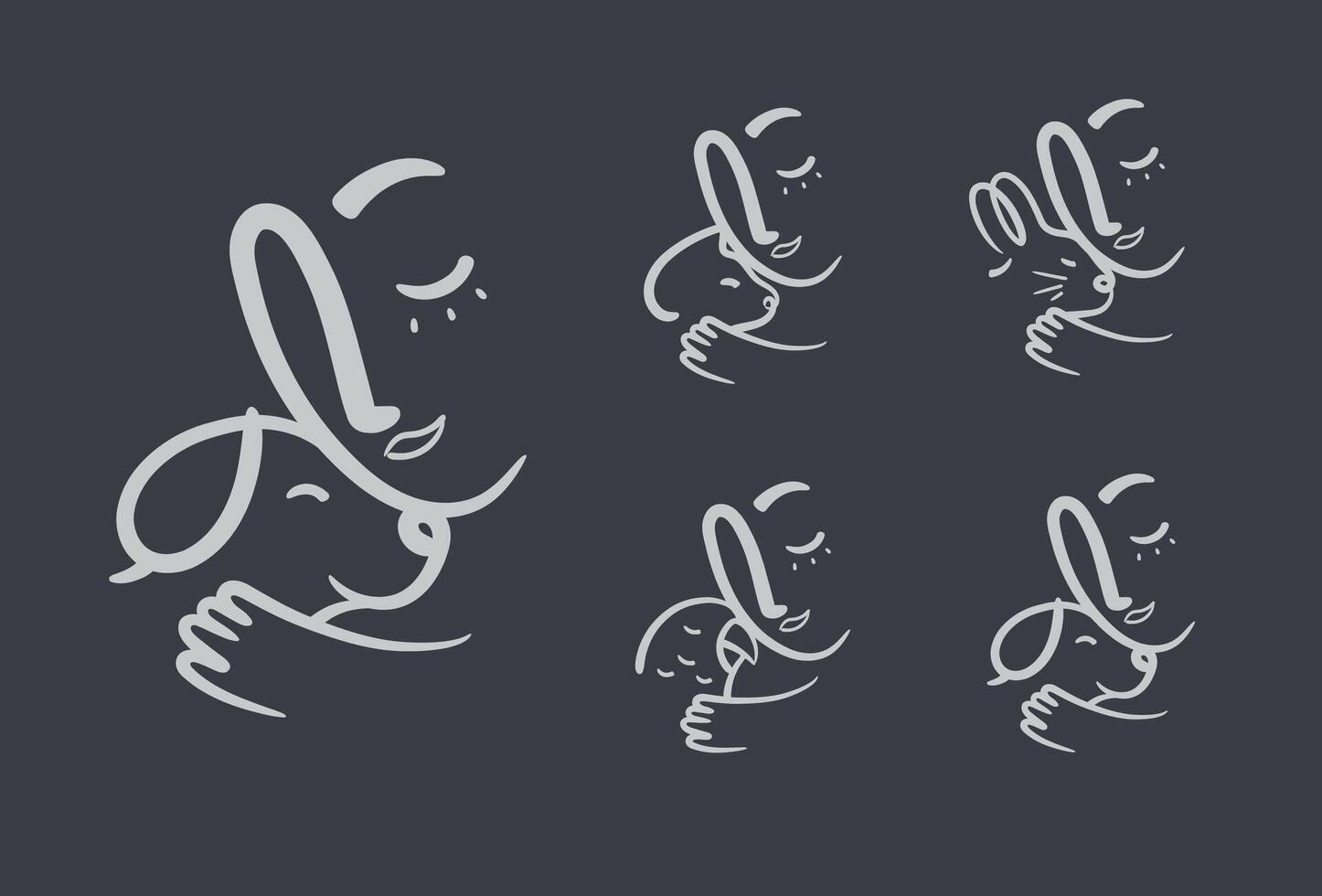 Man lovingly clings to an animal cat, dog, rabbit, parrot compositions drawing on black background vector
