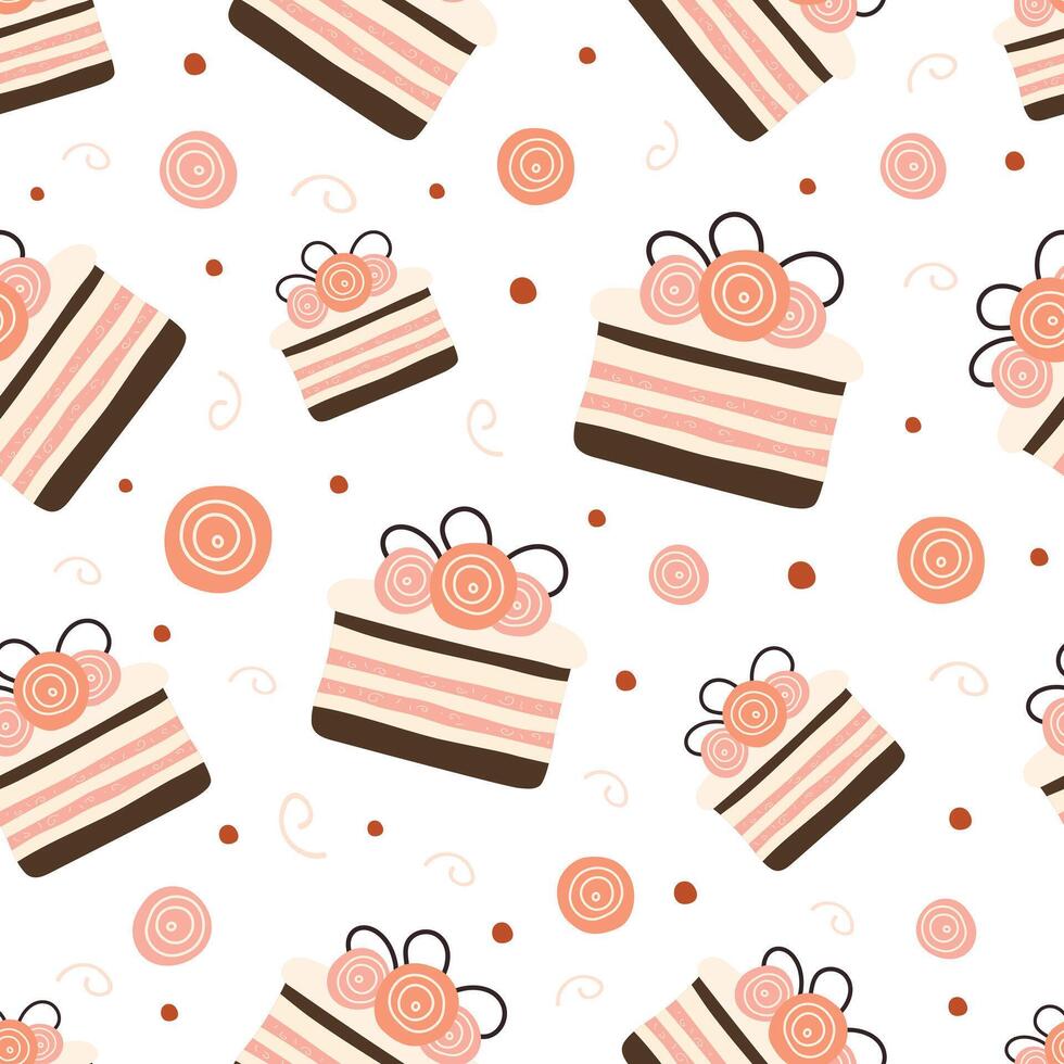 Cakes with roses seamless pattern for holiday design vector