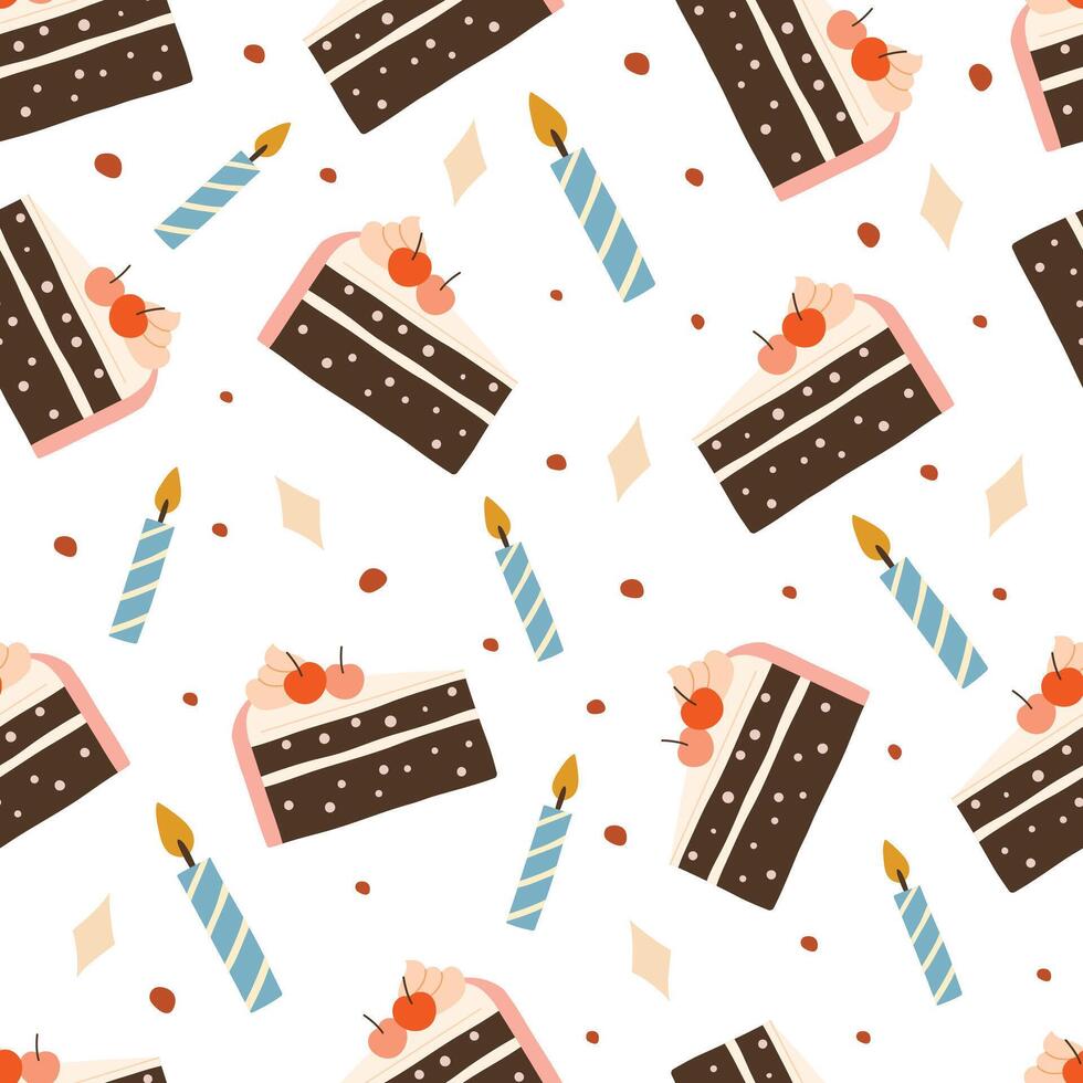 Cakes with cherries seamless pattern for holiday design vector