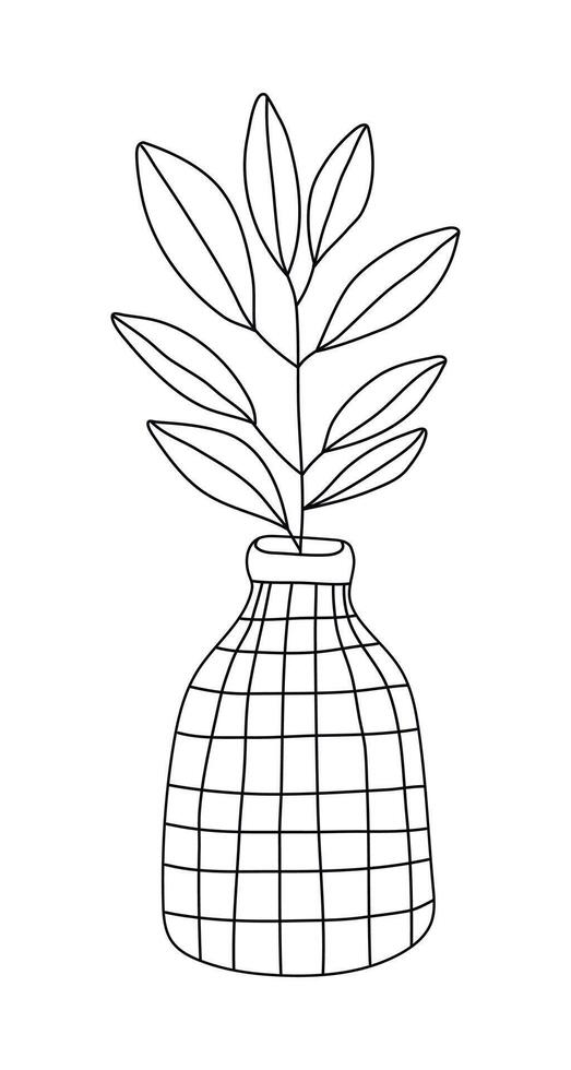 Hand drawn doodle lvase with leaves isolated on white background vector