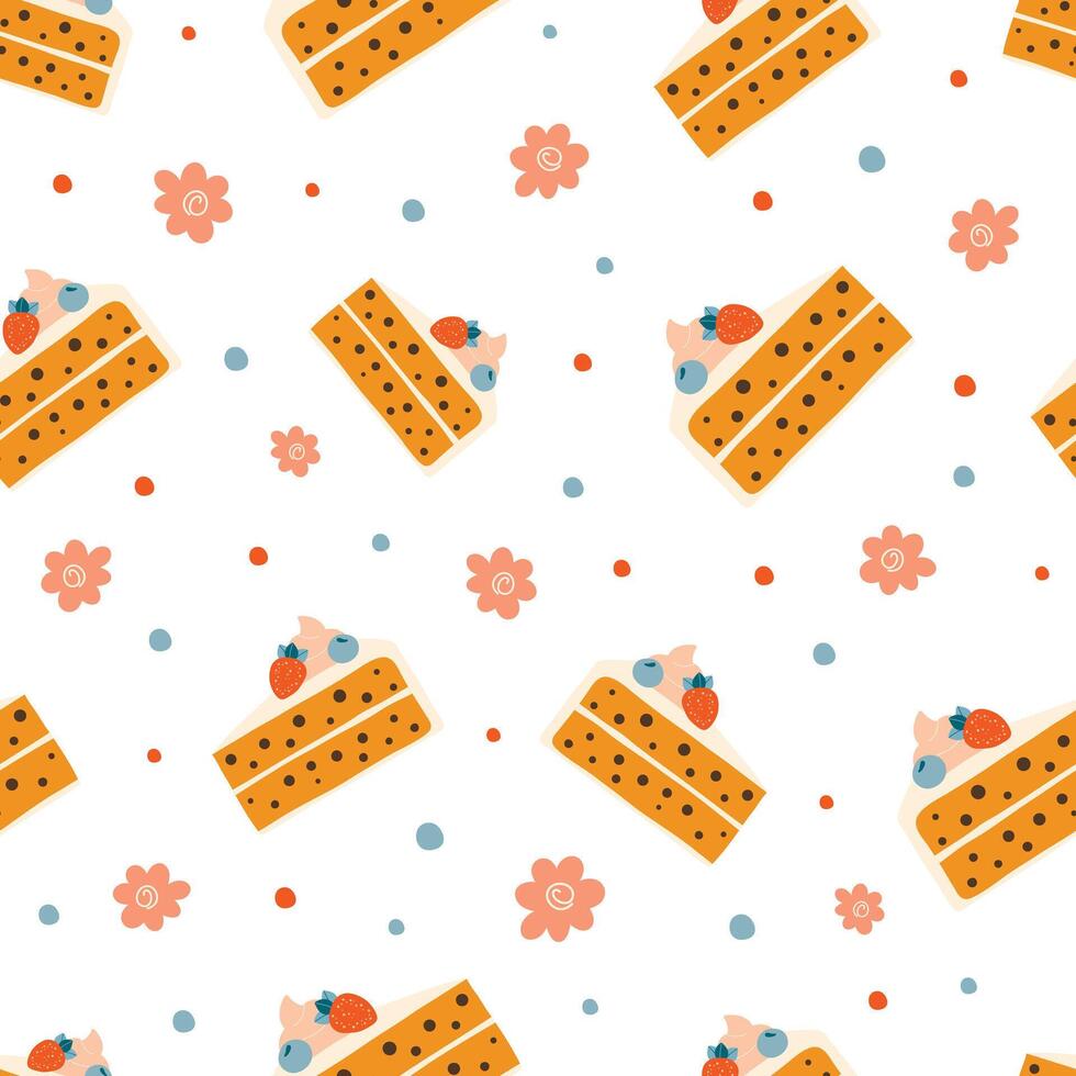Cakes with cherries seamless pattern for holiday design vector
