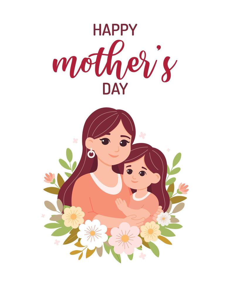 Happy Mother's Day concept. Mom with child in her hands with flowers isolated on white background vector