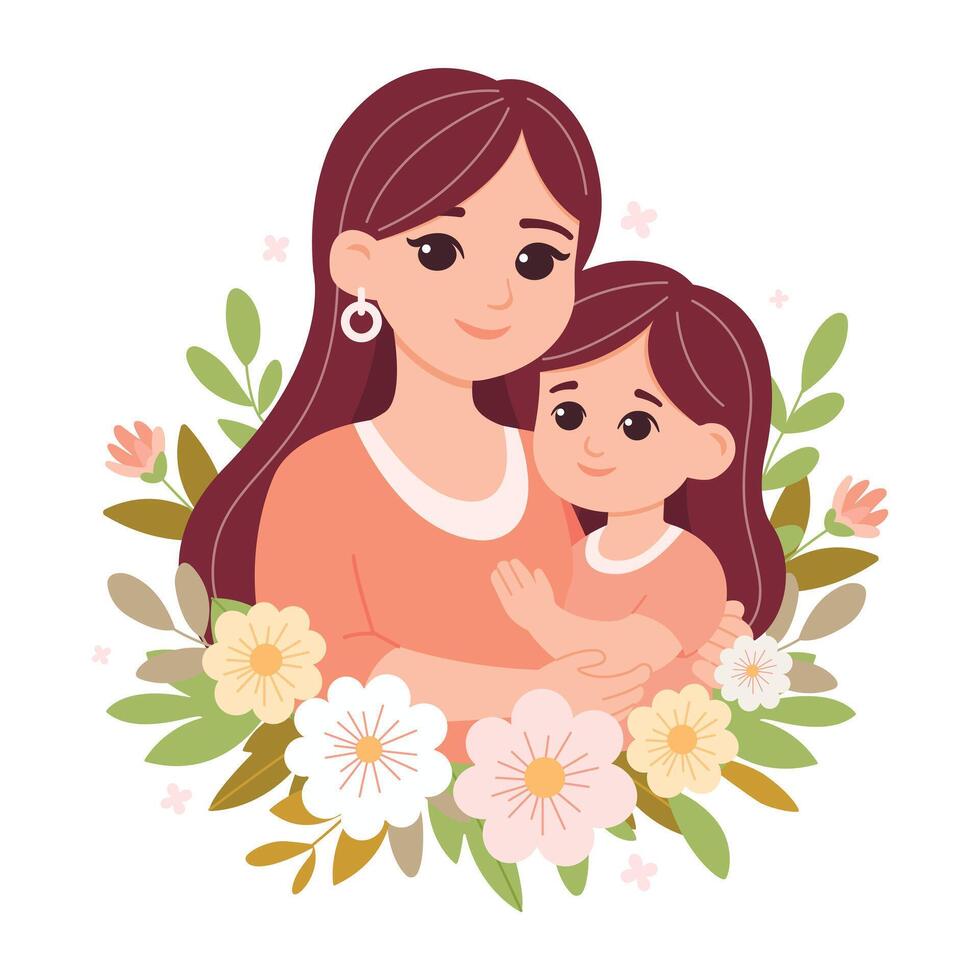 Mom with child in her hands with flowers isolated on white background vector