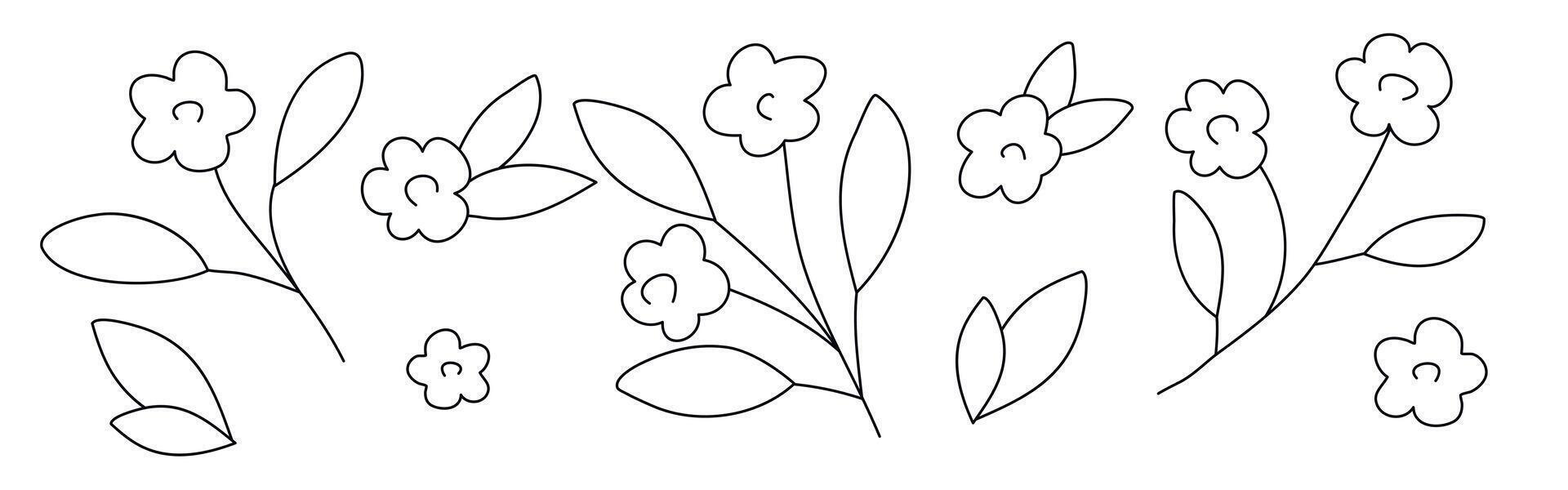 Hand drawn doodle flowers set isolated on white background vector