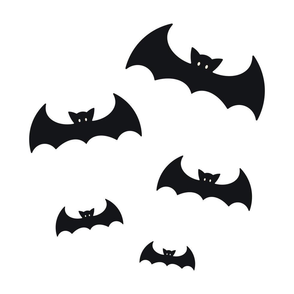 Black bats silhouettes for Halloween design isolated on white background. vector