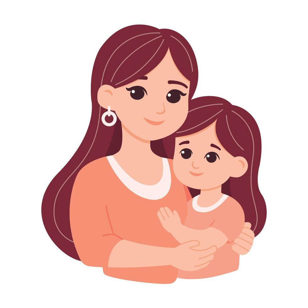 Mom with child in her hands with flowers isolated on white background vector